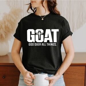 Goat God Over All Things T-Shirt with White Print Size Medium